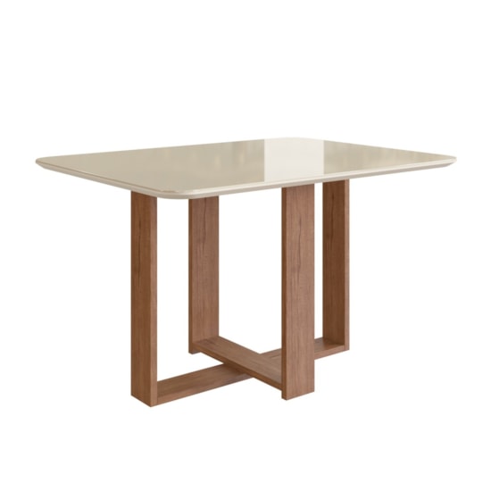 Mesa 1,20X90 Com Vidro Canto Redondo Canela Off  White