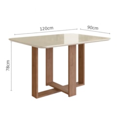 Mesa 1,20X90 Com Vidro Canto Redondo Canela Off  White