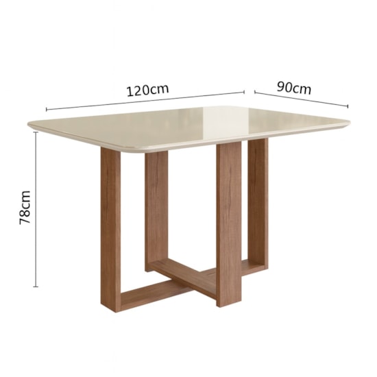 Mesa 1,20X90 Com Vidro Canto Redondo Canela Off  White
