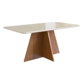 Produto Mesa 1,60X0,90 Com Vidro Canto Redondo Canela Off  White