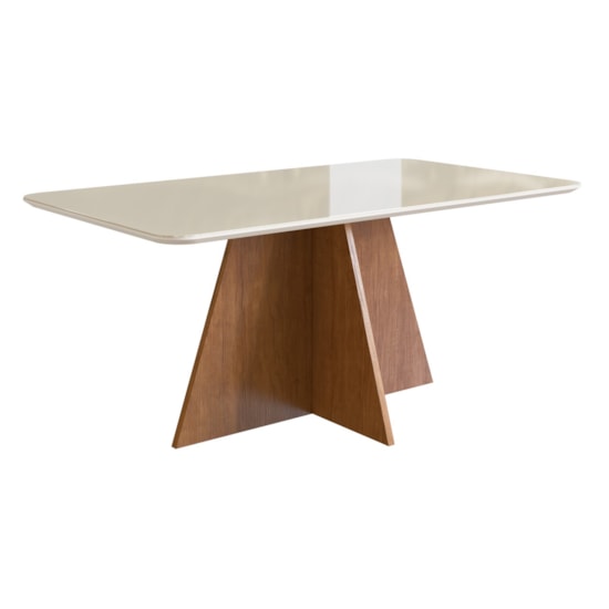 Mesa 1,60X0,90 Com Vidro Canto Redondo Canela Off  White Mesa 1,60X0,90 Com Vidro Canto Redondo Canela Off  White