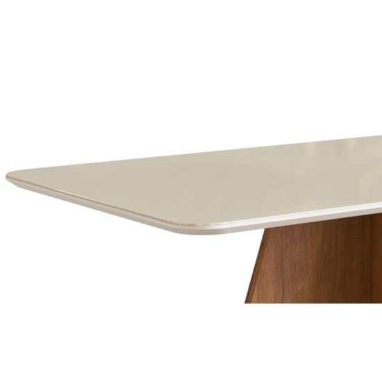 Mesa 1,60X0,90 Com Vidro Canto Redondo Canela Off  White