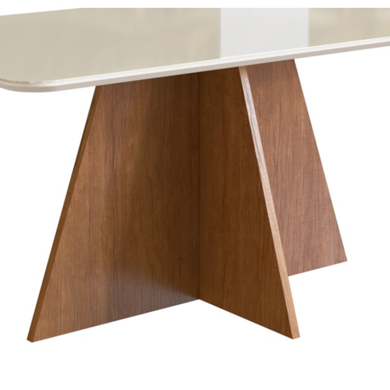 Mesa 1,60X0,90 Com Vidro Canto Redondo Canela Off  White Mesa 1,60X0,90 Com Vidro Canto Redondo Canela Off  White