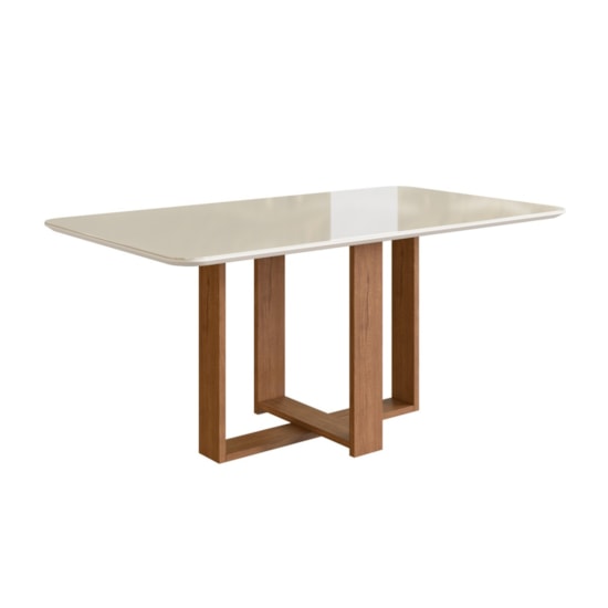 Mesa 1.60X90 Com Vidro Canto Redondo Canela Off  White