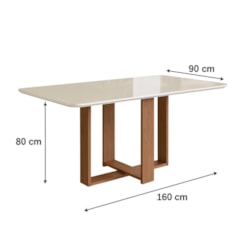 Mesa 1.60X90 Com Vidro Canto Redondo Canela Off  White