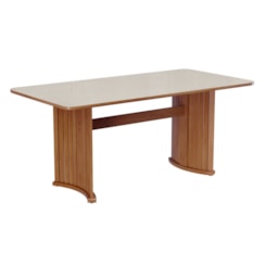 Mesa 160 X 90Cm Pisa Com Vidro Nude Carvalho Mesa 160 X 90Cm Pisa Com Vidro Nude Carvalho