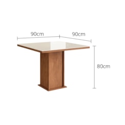 Mesa 90X90 Com Vidro Canto Reto 115 Canela Off  White