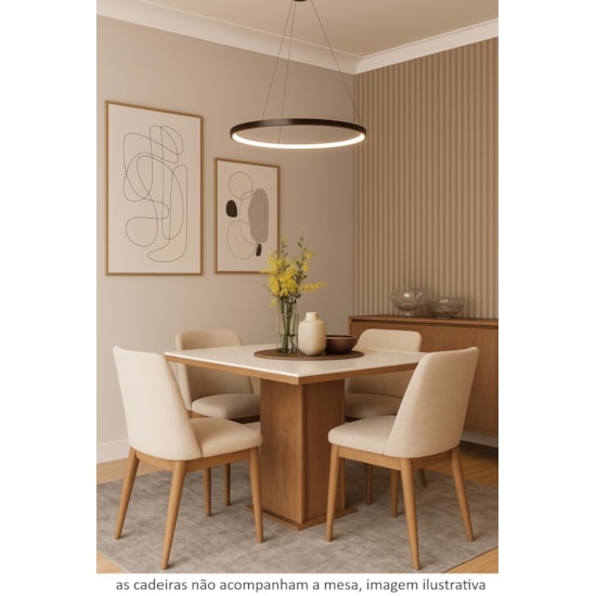 Mesa 90X90 Com Vidro Canto Reto 115 Canela Off  White