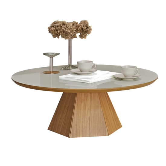 Mesa De Centro Pe Hexagonal 90Cm Mdf Off White Freijó Mesa De Centro Pe Hexagonal 90Cm Mdf Off White Freijó