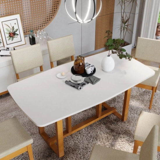 Mesa Filadelfia 170X90 Tampo Oval Mdf Cerejeira/Nevaska