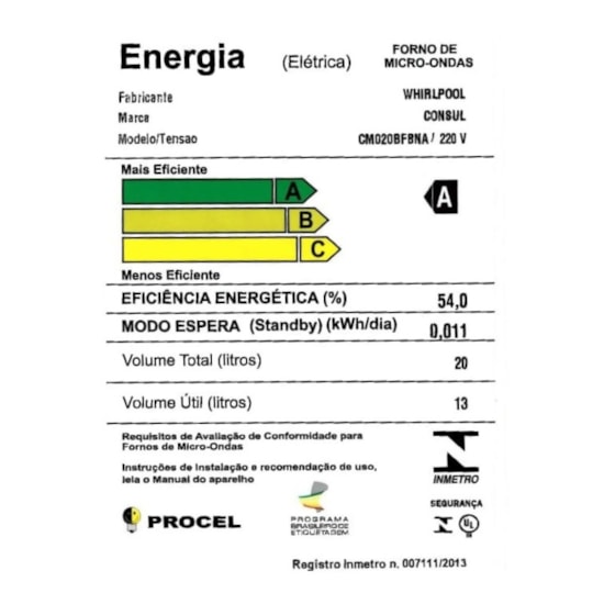 Micro Ondas 20L Cm020 Consul 220V Cinza