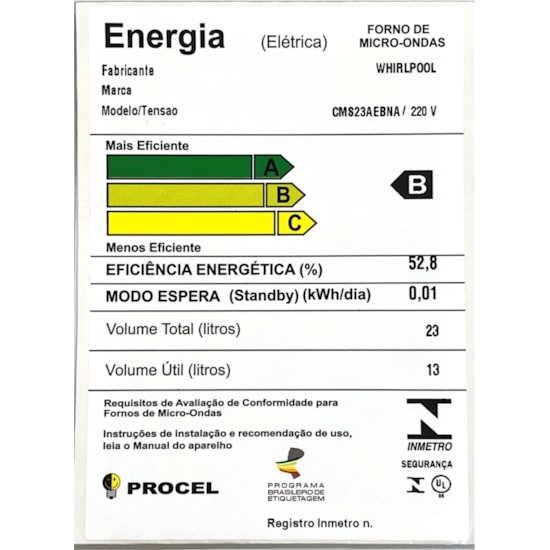 Micro Ondas 23L Cms23 Consul Preto 220V Preto