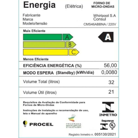 Micro Ondas 32L Cms46abbna Consul 220V Branco