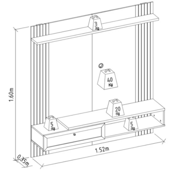 Painel 152Cm Tv Ate 60P Pitanga Linea Amendoa Titânio