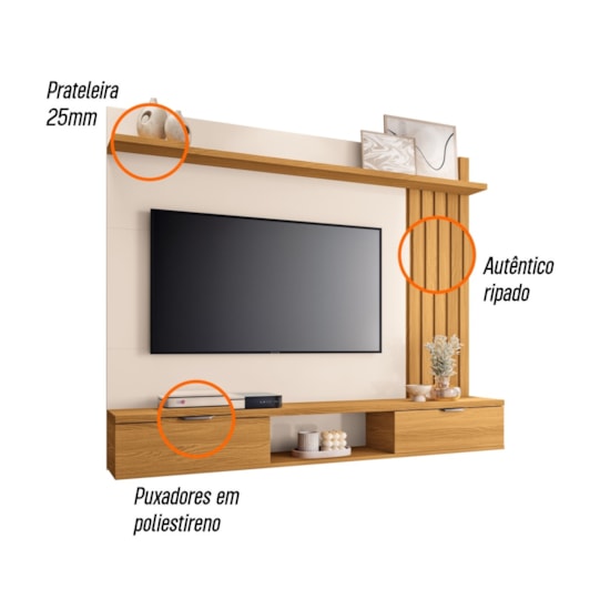 Painel 160Cm Tv Ate 55P Lets Hb Cinamomo Off White Painel 160Cm Tv Ate 55P Lets Hb Cinamomo Off White