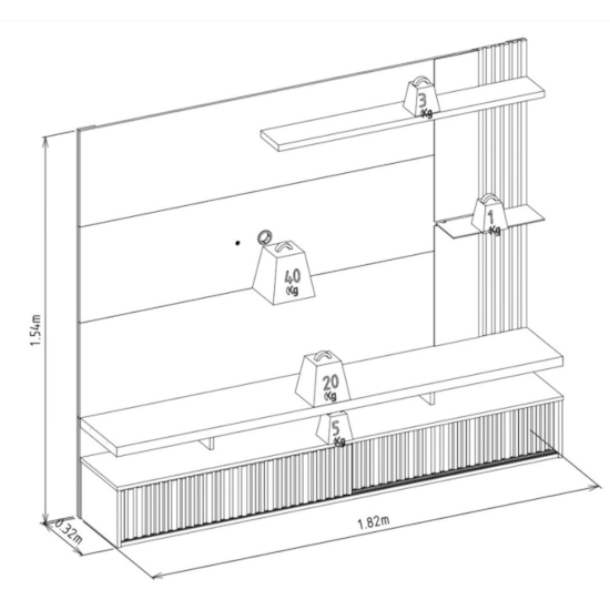 Painel 182Cm Tv Ate 60P Maragogi  Linea Carvalho Off White Painel 182Cm Tv Ate 60P Maragogi  Linea Carvalho Off White