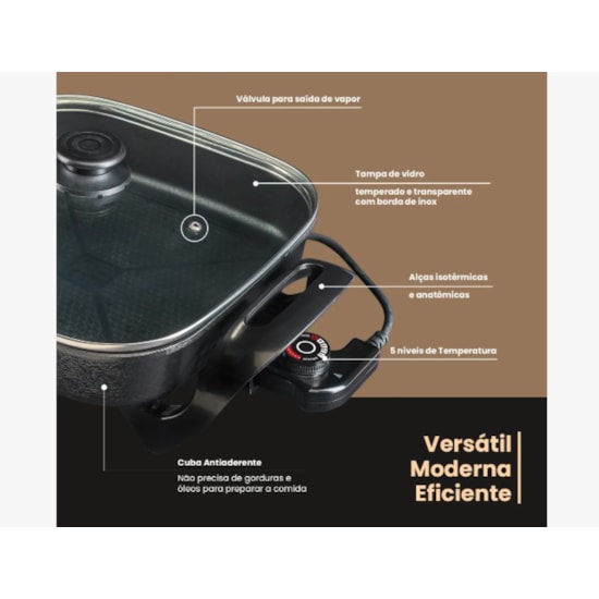 Panela Eletrica Multifuncional Mangiare 1500W Agratto Preto