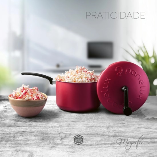 Pipoqueira  20Cm Tampo Vidro Panelux Bege/Cereja