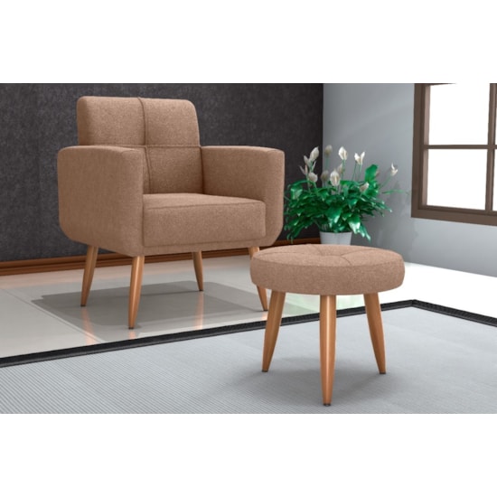 Poltrona Havana Com Puff Bucle Bege F498