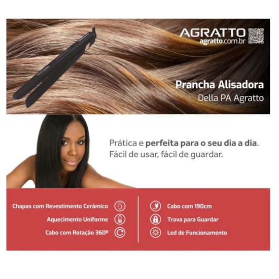 Prancha Alisadora Della Agratto Bivolt Preto Prancha Alisadora Della Agratto Bivolt Preto