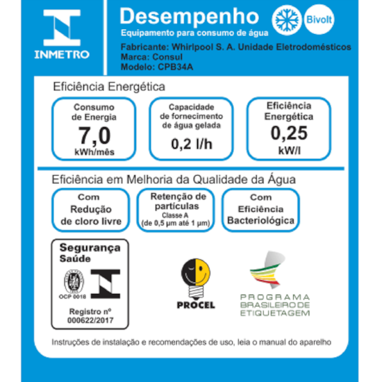 Purificador Agua Consul Eletronico Cpb34a Sem Compressor Biv Branco