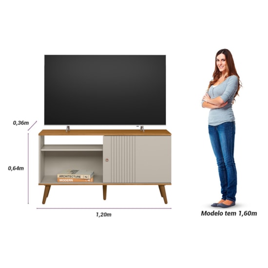 Rack 120Cm Tv Ate 50P Rubi Linea Brasil Nature Off White