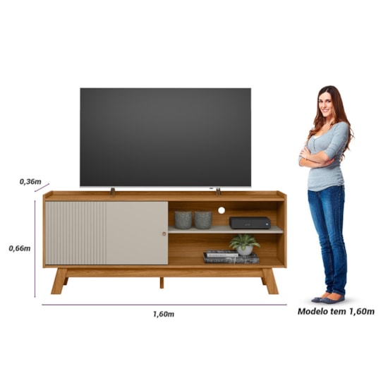 Rack 160Cm Tv Ate 65P Aurum Linea Brasil Nature Off White