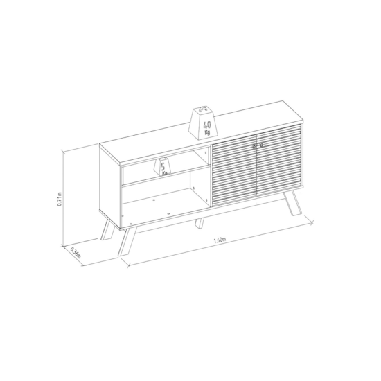 Rack 160Cm Tv Ate 70P Camboriu Linea Amendoa Titânio