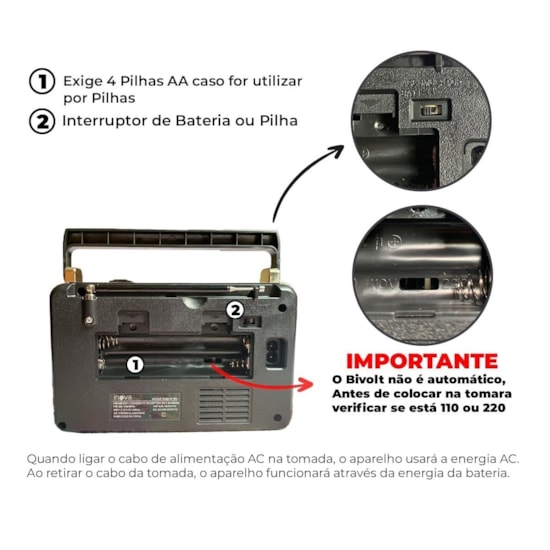 Radio 9 Faixas Portátil Fsound Fs-100Bt Preto