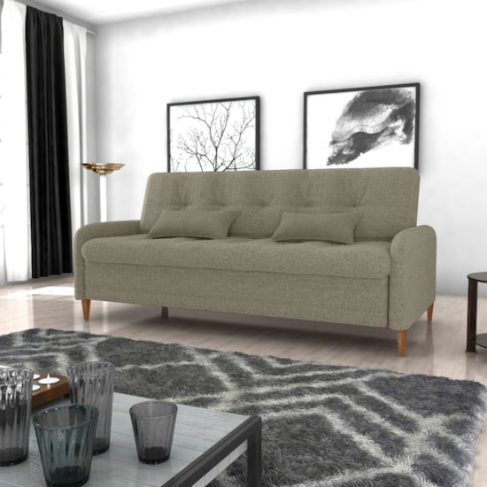Sofa Cama Donna Encosto Reclinável Bege T05