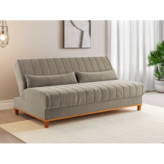 Sofa Cama Duna Reclinavel Moveis Viero Veludo Pérola