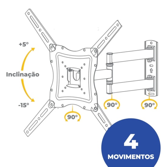 Suporte Triarticulado 4 Movimentos 26 A 60 Polegas Preto