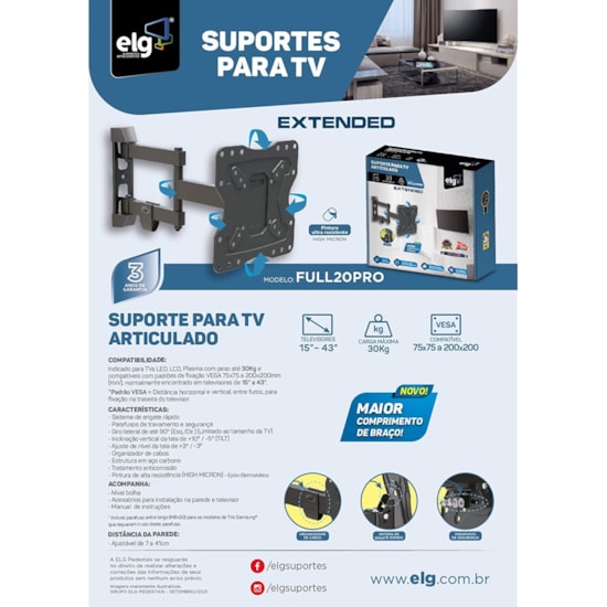 Suporte Triarticulado Parede Full 20 Pro Preto Suporte Triarticulado Parede Full 20 Pro Preto