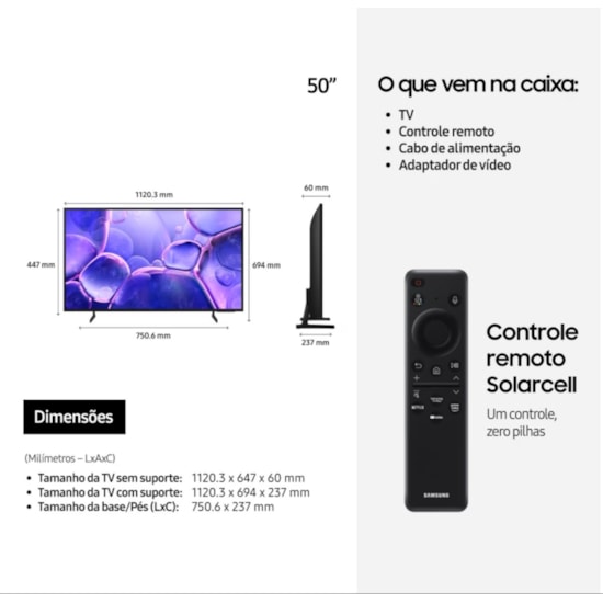 Televisor Smart 50P Crystal 4K Samsung Preto