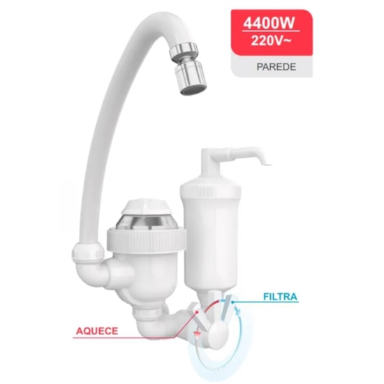 Torneira Eletrica E Filtro Agua 2 Em 1 220V 4400W Parede Br Branco