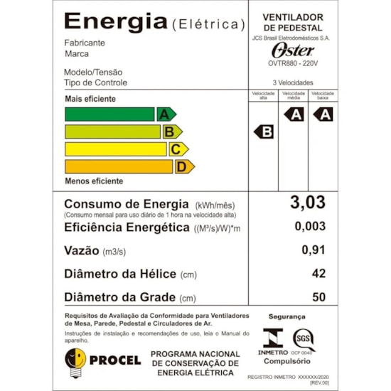 Ventilador Coluna 40Cm Oster Super 220V Preto