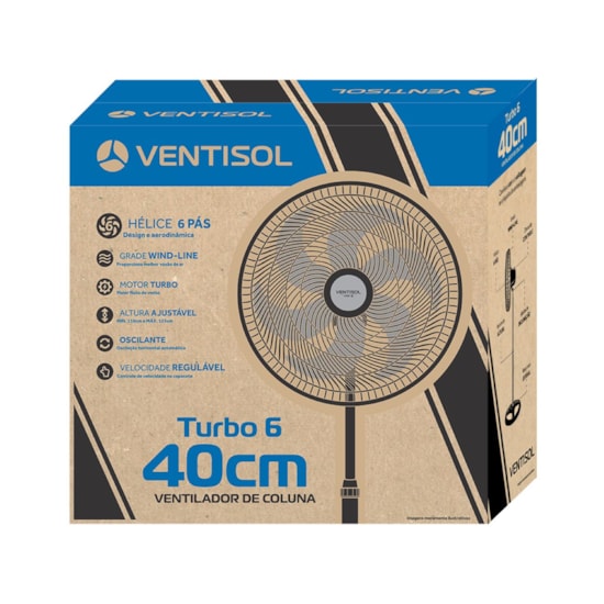 Ventilador Coluna 40Cm Turbo 6 Pas 220V Cinza