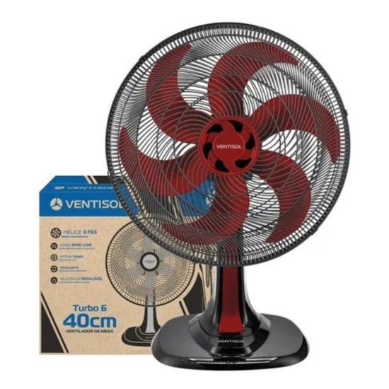 Ventilador Mesa Tbo 6P 40Cm Ventisol 220 Hélice Vermelha