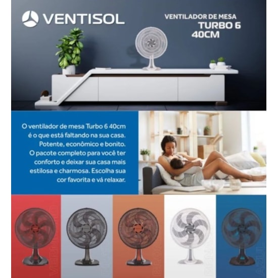 Ventilador Mesa Tbo 6P 40Cm Ventisol 220 Hélice Vermelha