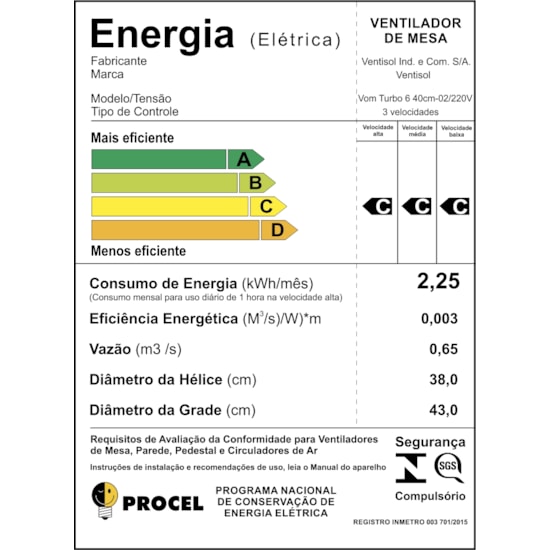 Ventilador Mesa Turbo 6 Pás 40Cm 220V Preto