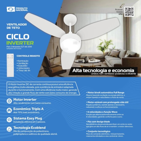Ventilador Teto Ciclo Inverter Ventisol Biv Branco